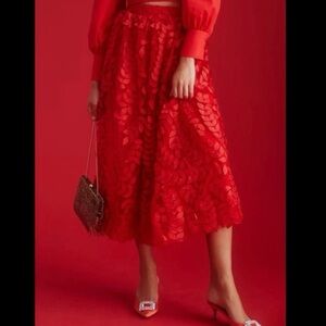 Anthropologie Vibrant Red A-Line Skirt